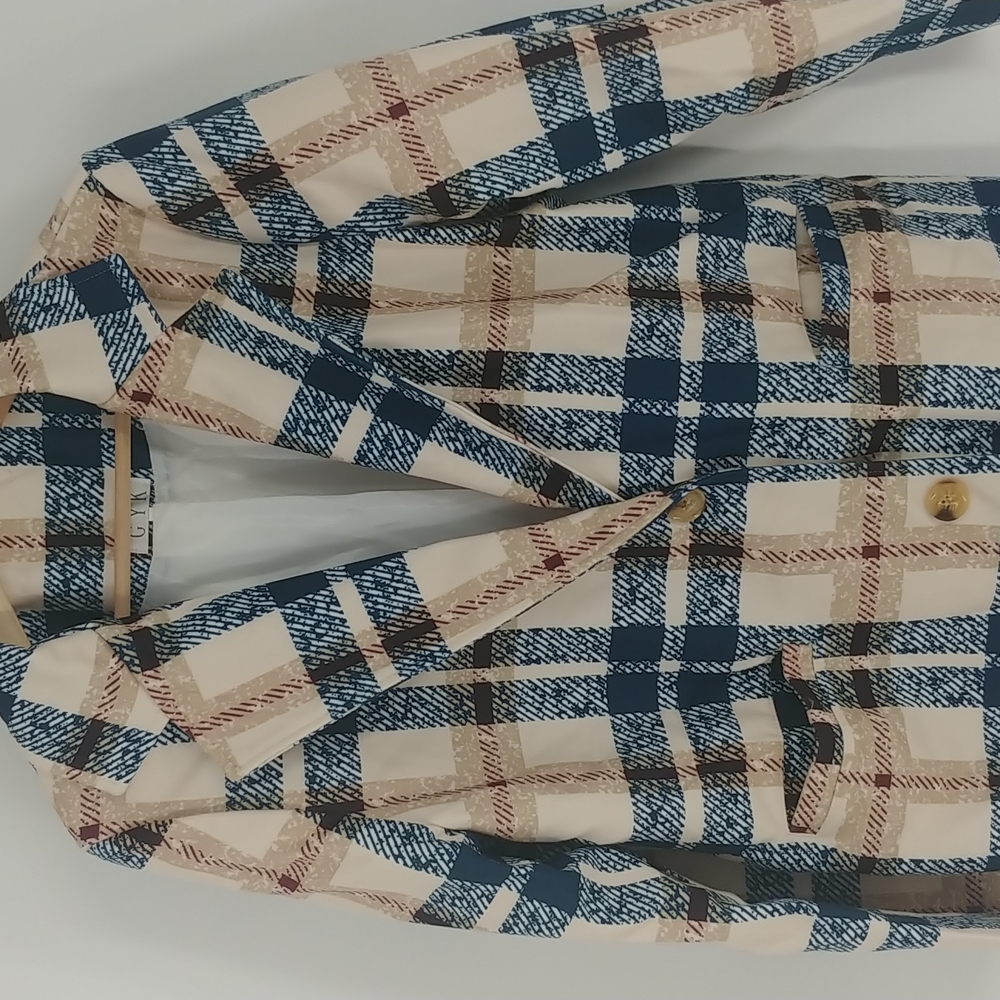GYK Khaki Plaid Coat Size Large - Picture 2 of 8